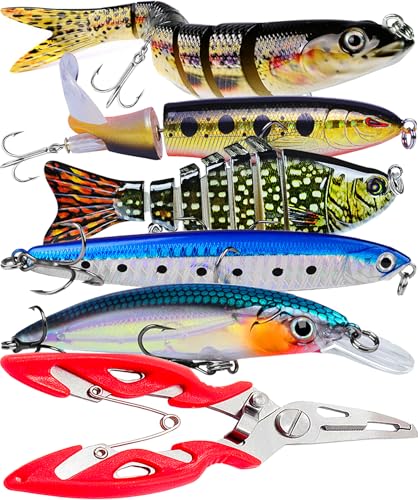 Enouke 6PCS Fishing Lures for Freshwater or Saltwater,Topwater Fishing Lures, Multi Jointed Swimbaits, Amazing Fishing Gear Gifts for Family Fishing, Lifelike Slow Sinking Swimming