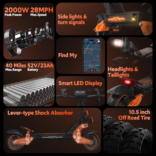 Image of Off Road Electric Scooter for Adults, 1200W-2000W Motor, 31-40+ Mile Range, 10.5-11 inch All-Terrain Tires & Dual Suspension