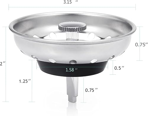 Miniatura 2 de Kuyang Paquete de 2 coladores de fregadero de cocina, repuesto para colador de drenaje estándar de fregadero de cocina (3.25 pulgadas), cuerpo de