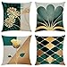 Sweetwill Zestaw 4 poszewek na poduszkę 45 x 45 lniana dekoracyjna poszewka na poduszkę w kolorze złotym zielona Ginkgo poduszka dekoracyjna styl dworkowy natura poszewka na poduszkę na kanapę nowoczesna poszewki na poduszki na kanapę salon