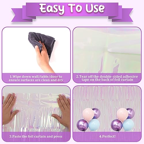 Image of Voircoloria 2 Pack Iridescent Transparent Foil Fringe Backdrop Curtains, Tinsel Streamers Birthday Party Decorations, Fringe Backdrop for Graduation, Baby Shower, Gender Reveal, Disco Party