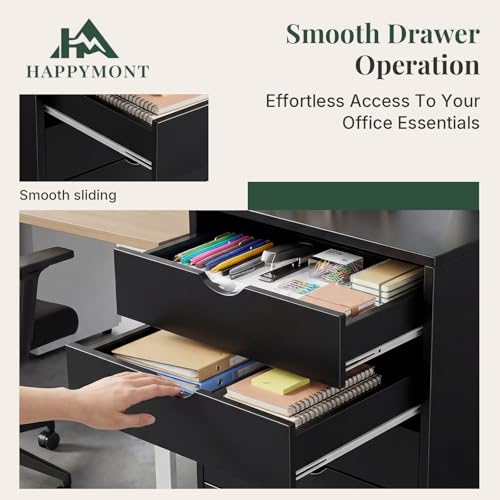 Image of Mobile File Cabinet Under Desk, 5 Drawer Storage Organization with Wheels, Vertical Filing Chest Rolling Wood Small Desk Printer Stand for Home Office, 15.75 inch D x 18.74 inch W x 25.39 inch H