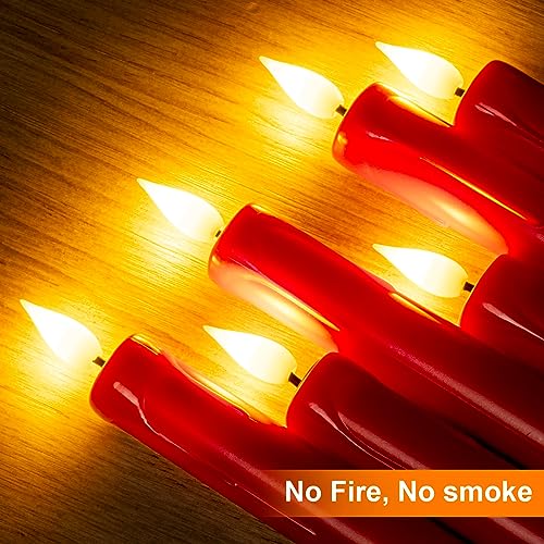 Image of Homemory 6 Pcs Flameless Taper Candles with Remote Timer Dimmer, Red Battery Operated Candlesticks Flickering, Plastic Led Taper Candles Realistic, 9.6 Inches for Party Holiday Celebrations Christmas