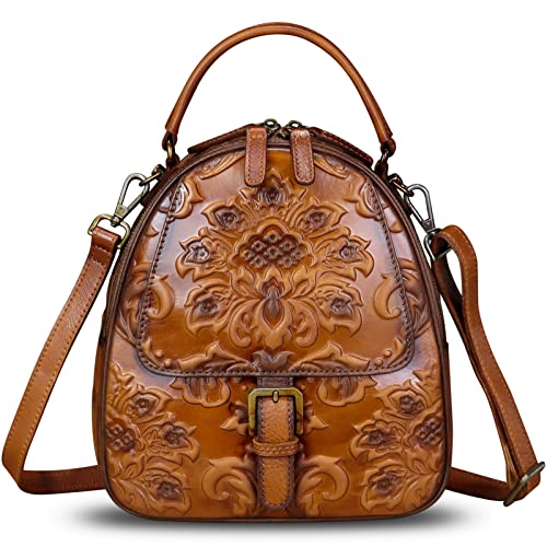 Image of IVTG Genuine Leather Backpack for Women Crossbody Shoulder Bag Vintage Rucksack Fashion Knapsack Purse Daypack Bags (Brown)