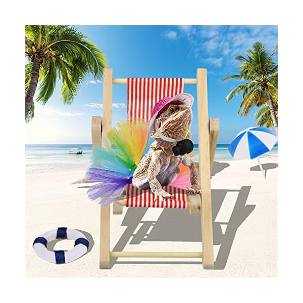 Vehomy bearded dragon costume bearded dragon hat for lizards bearded dragon tutu skirt & reptile mini deck chair small pet costume outfits clothes photo props for lizards geckos hamsters rats 3pcs - image 8
