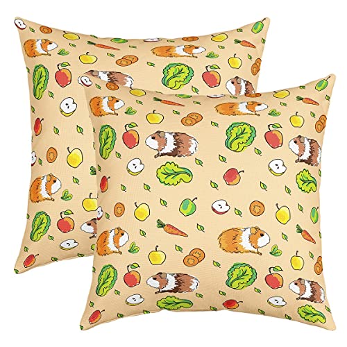 feelingyou Funda de almohada cuadrada de conejillo de indias de dibujos animados, 24 x 24 pulgadas, manzana, repollo, frutas, verduras, decoración de dormitorio, hojas verdes, estilo rústico, paquete