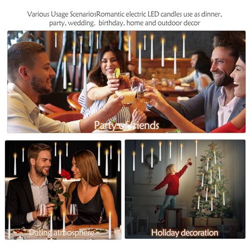 Flameless Floating Candles with Wand,20 Pcs Magic LED Hanging Taper Candles,Flickering Battery Operated Taper Candle with Wand Remote for Halloween Decorations Best Gift(White) - Image 7