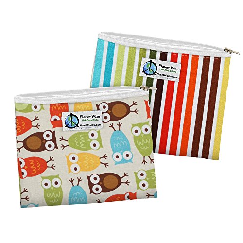 Planet Wise Zipper Sandwich Bags, 2 Count, Owl/Earth Stripe