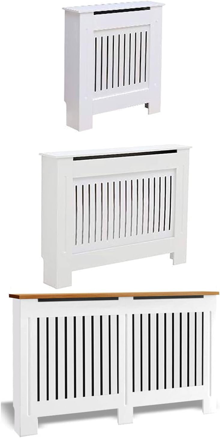 AutofatherRadiator Cover MDF Wood White Vertical Slat Living Room Bedroom Hallway Cabinet Modern Design (Large)