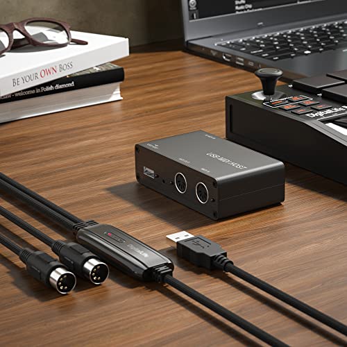 Image of DigitalLife Standalone MIDI-USB Host Bridge Box - 1-In /1-Out 5-Pin MIDI Interface, LED Indicator, Metal Housing (Black) | Connects Class-Compliant USB MIDI Keyboards, Controllers, Synthesizers to 5-PIN DIN MIDI Gear Without Computer