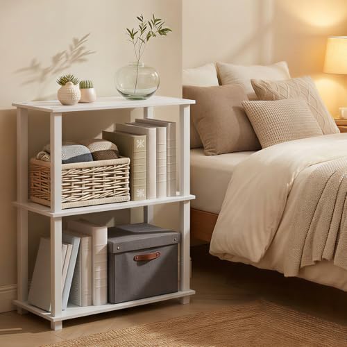 Image of Furinno Turn-S-Tube Storage Shelves, 3-Tier Book Shelf, Corner Shelf, Toolless Open Frame Standing Shelves, for Organization and Storage, Living Room, Garage, Home Office, White