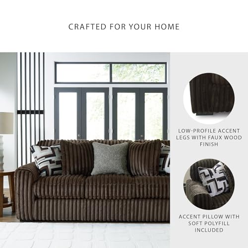 Image of Signature Design by Ashley Midnight-Madness Sofa, Oversized Jumbo Corduroy Brown Couch with No Assembly Required and Reversible Cushions, Ideal for Cozy Living Room Lounging, Chocolate, 98 inch W