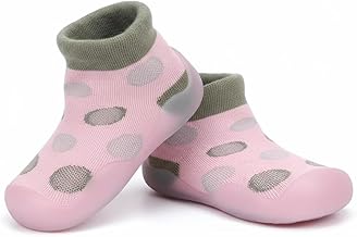 Infantso Pink Color with Polka Dots Design Non-Slip Baby Sock Shoes for Toddlers -Soft, Breathable & Anti-Skid Floor Sneakers