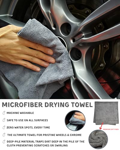 7PCS Pro-Grade Wheel Cleaning Kit: Long Handle Soft Wheel Brushes, Detailing Brush, Tire Scrubber, Wash Mitt, Hex-Logic Applicator & Microfiber Towel for Deep Car Detailing - Image 6