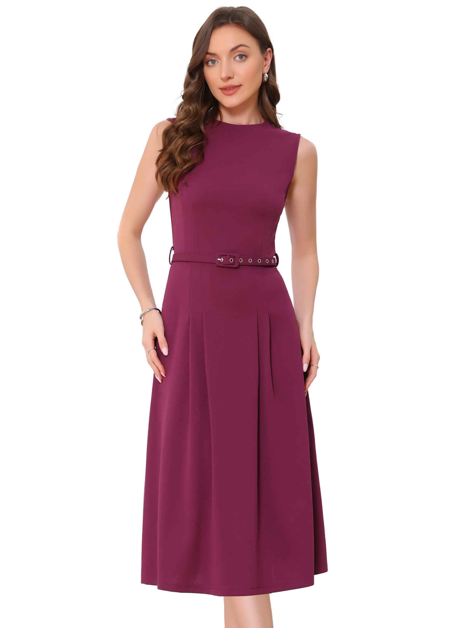 Allegra K Work Dress for Womens Sleeveless Crew Neck High Waist A-Line Office Dresses