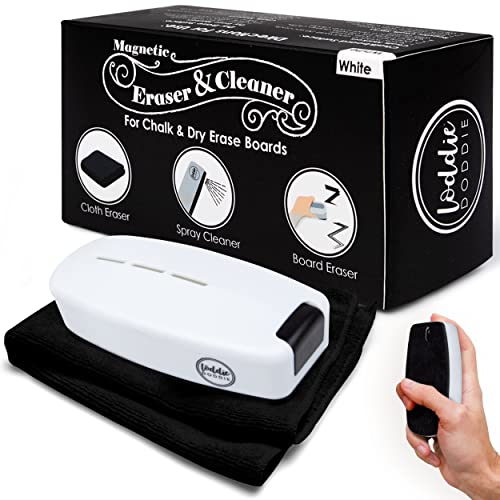 Loddie Doddie Chalkboard Cleaner Spray & Magnetic Eraser All-in-One Kit - Removes Liquid Chalk Marker & Ink from Chalk Board, Whiteboard, Dry Erase Marker Board - Dry Erase Cleaner - Chalkboard Eraser