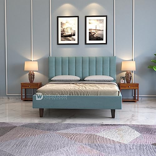 Image of DRIFTINGWOOD Florina Solid Engineered Wood Low Height King Size Bed Without Storage | Wooden Double Bed | Low Floor /Level /Profile Cot Bedroom Furniture | Cyan, Self Assembly (DIY)