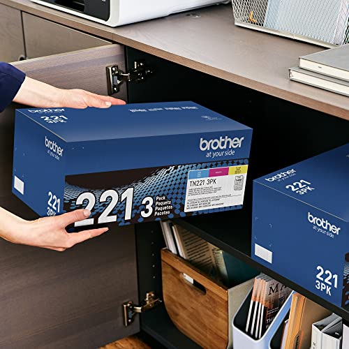 Brother Genuine Standard-Yield Toner Cartridge Three Pack TN221 3PK -Includes one Cartridge Each of Cyan, Magenta & Yellow Toner, Standard Yield (TN2213PK), Cyan, Magenta, Yellow