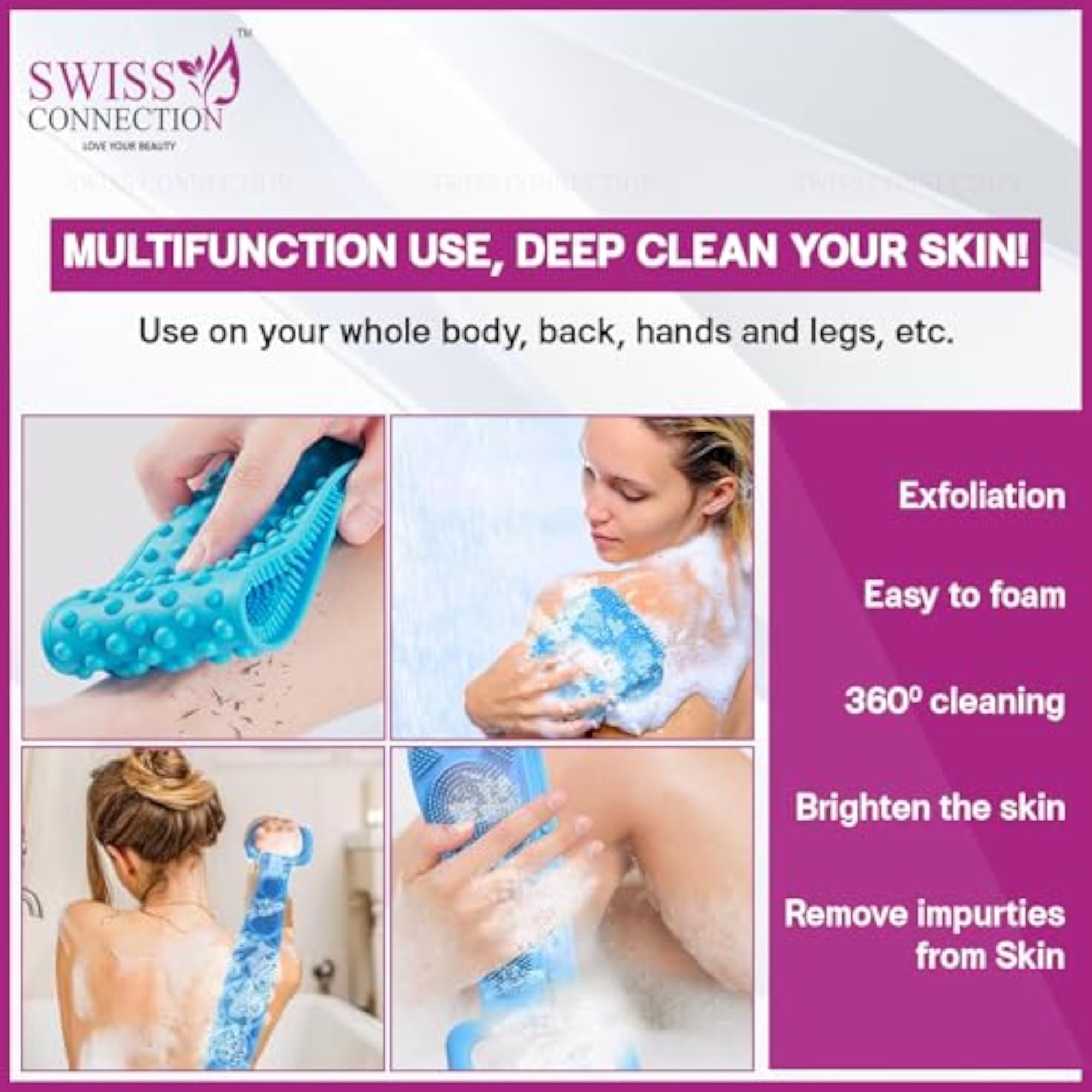 Silicone Bath Body and Skin Brush Belt for Easy Cleaning
