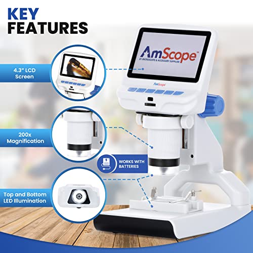 Image of IQCREW by AmScope - Natural Geode Dig Kit, 1080P HD Portable LCD Digital Color Microscope w /microSD Memory Card, Rock Specimens Set and Rocks and Minerals Book - DM140-GEO