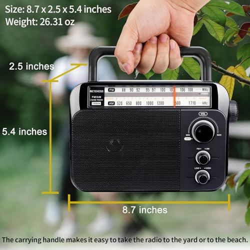 Retekess TR604 AM FM Radio,Portable Radio Plug in Wall,D Battery Operated,Large Dial,High/Low Tone Mode,Big Speaker,Earphone Jack,for Home,Picnic,Senior