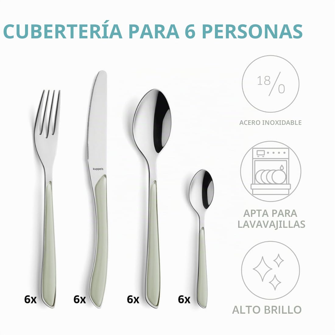 Kuppels 2294SAPK10C71 - Cubertería (acero inoxidable) | Mango de plástico esmerilado, cuchillo ondulado, inoxidable, apto para lavavajillas, disponible en 9 tonos