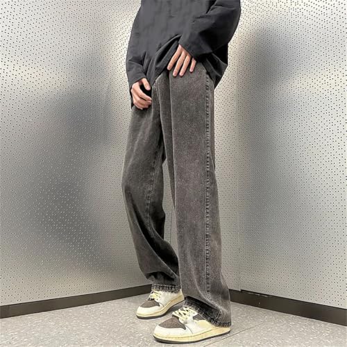 Men with Pockets Jeans Vintage Street Denim Pants Straight Casual Male Wide Leg Trousers3