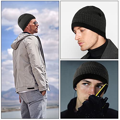 Image of Mens Winter Warm Knitting Hats Plain Skull Beanie Cuff Toboggan Knit Cap
