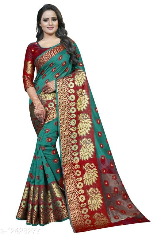 FOX FIRE Women's Banarasi silk Saree with Unstitched Blouse Piece'