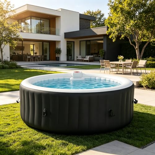 SunSwell 71' Inflatable Hot Tub 4 Person, Round Portable Outdoor Spa with 120 Soothing Air Jets,...