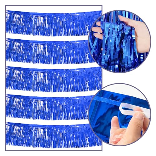 Image of 5 Pack 10 Feet Blue Fringe Garland Metallic Tinsel Streamers Fringe Backdrop Banner for Parade Floats Birthday Party Decorations Halloween Christmas Decoration
