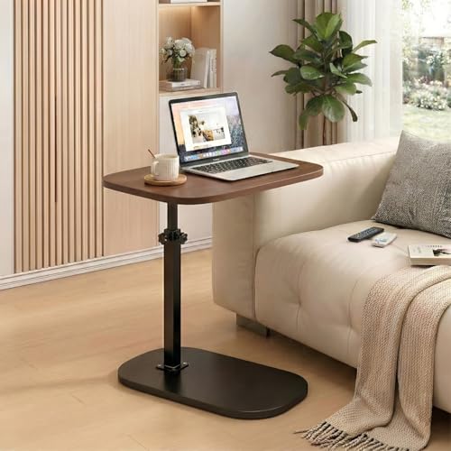 Taimi C-Shaped Side Table 40x30 cm | Laptop Table with 360 Rotating Wooden Top & Adjustable Height 53-80 cm Space-Saving Sofa & Bedside Table with Metal Frame - Brown/Black