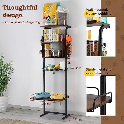 Elevated Dog Bowls - 7 Adjustable Raised Bowl Stand With Large Storage Organizer for Accessories, Feeder Station for XLarge, Large, Medium, Small Dogs, Cats, Pets (Rustic Brown Wood) - Image 4