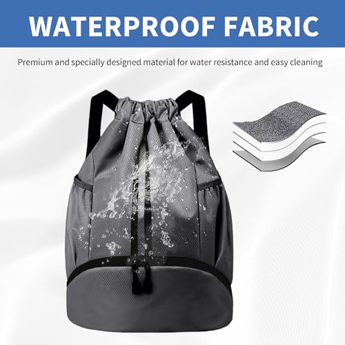 Image of JELUTAR Drawstring Backpack Gym Bag with Shoes Pocket, Dark Grey