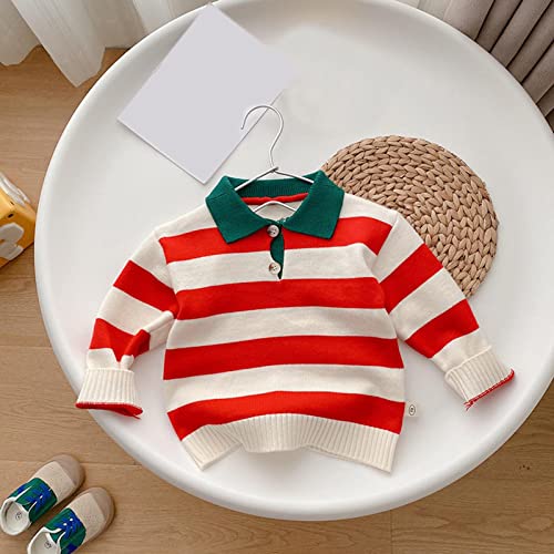 Babys Kids Toddler Girls Boys Spring Winter Long Sleeve Striped Thick Knit Sweater Boys Hoodies Size (Red, 0-6 Months)4