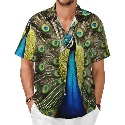 Chemise d'été à manches courtes pour homme avec finitions haut de gamme et imprimé paon exclusif