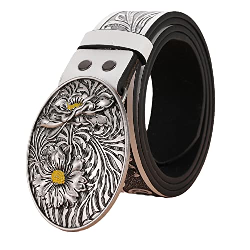 Engraved Flower Buckle Belt Vintage Western Belt Belts For Men Western With Big Buckle Leather Belt Jeans Belt