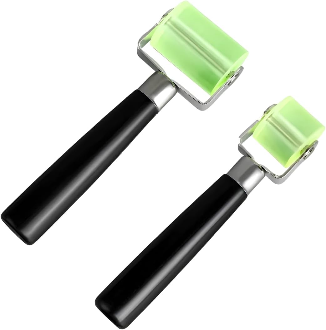 Wevdn 2 PCS Sound Deadening Car Seam Roller, Silicone Car Sound Deadening Application Wheel Roller, Seam Roller Equipped Smooth Handle for Heat Insulation Mat Wallpaper Application (Green-Large+Small)