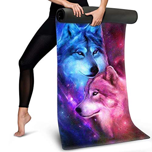 Tupalatus Galaxy Wolf Print Yoga Mats for Men Women Beginner Workout Pilates Gymnastic Folding Exercise Mats Non-Slip Slim Sport Fitness Gym Carpet Mat 183X68cm