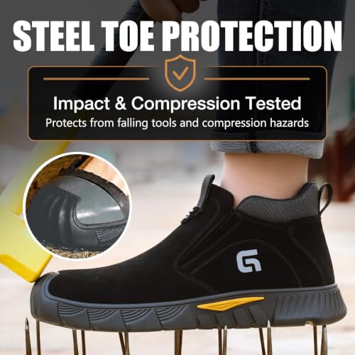 Image of GLANOUDUN Welding Work Boots for Men Slip on Steel Toe Shoes for Men Indestructible Steel Toe Boots Welder Men's Working Shoes Fireproof Safety Footwear for Construction Men's Work & Safety Footwear