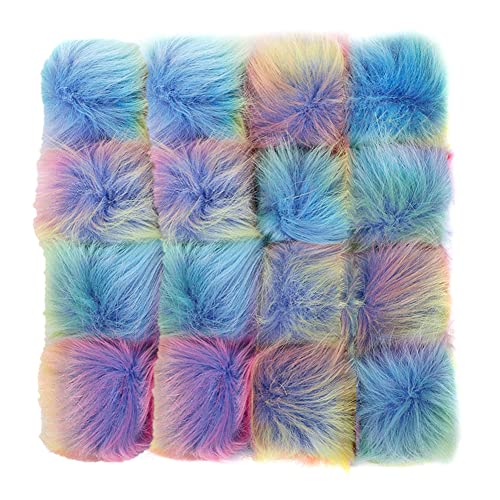 16 PCS Faux Fur Pom Poms for Hats, 4 Inch Fluffy Pom Poms with Elastic Loop for Hats Shoes Scarves Gloves Bags Keychains DIY Crafts Knitting Accessories