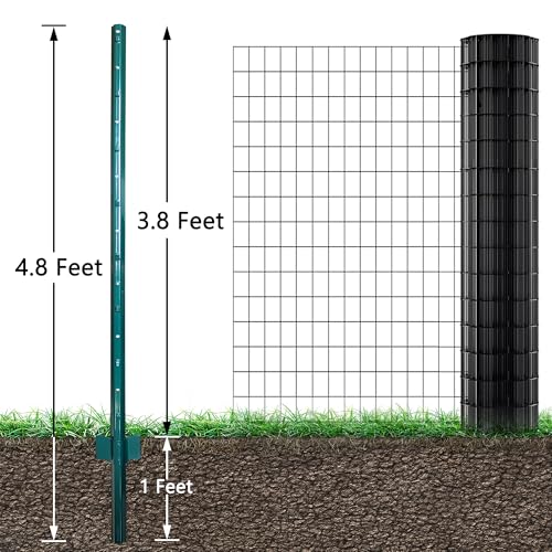 Image of ARIFARO Fence Posts 4.8 Feet Sturdy Duty Metal Fence Post, Pack of 10, No Dig Garden U Post for Wire Fencing Steel Post for Yard, Outdoor Wire