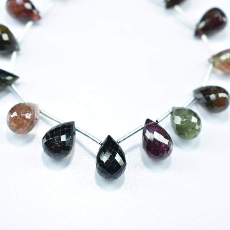 Naturalne koraliki fasetowane w kształcie łezki z wieloma turmalinami, 8,5 x 12-9 x 13 mm, 20 cm, długi sznurek, biżuteria, koraliki z kamieni szlachetnych do naszyjnika, bransoletki