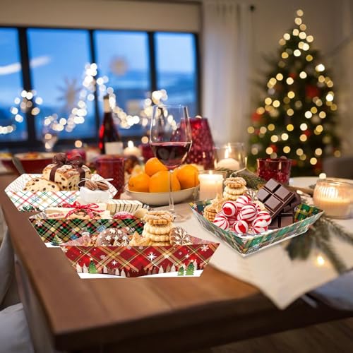 WorldBazaar 24Pcs Christmas Serving Trays Christmas Large Paper Plates Trays for Cookies Nacho Snack Serving Bowl Holiday Winter BBQ Party Supplies – Image 7