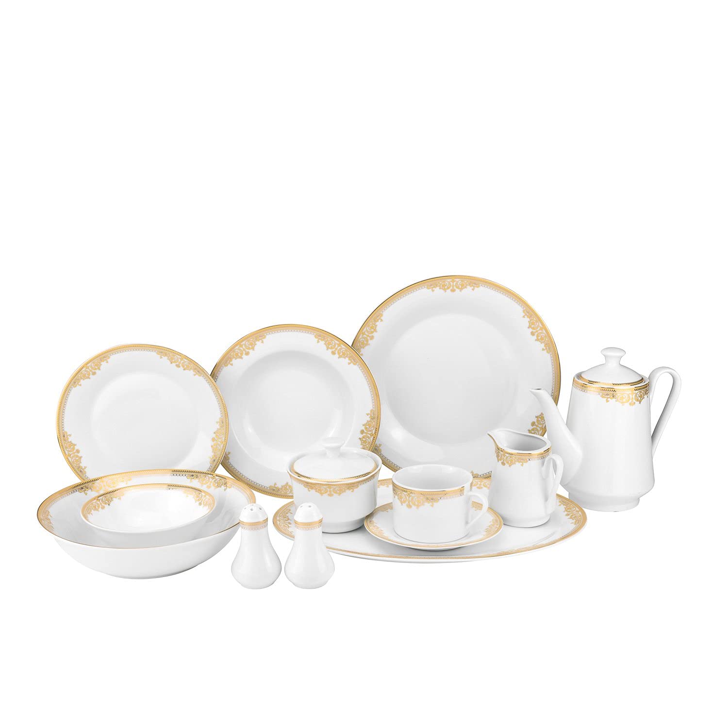 Buy Royalty Porcelain 57 pc Dinnerware Set with Gold Floral Ornament