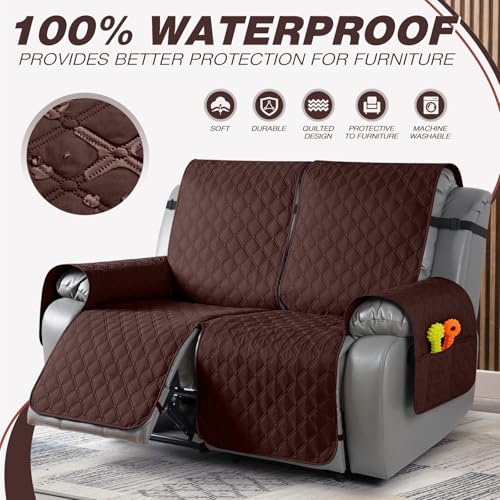 Image of TAOCOCO 100% Waterproof Recliner Covers, Recliner Sofa Covers with Leg Straps, Reversible Recliner Couch Cover for Reclining Chair, Washable Couch Protector for Pets Kids(2 Seater, Coffee)