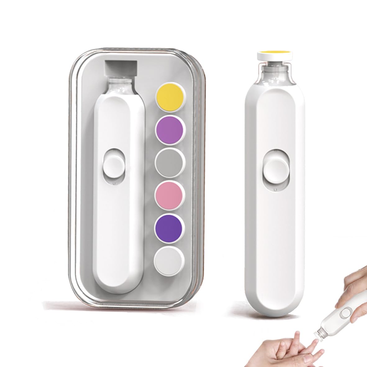 Electric Baby Nail Buffer Set | Perfect for Newborns to Children's Fingernails and Toenails,Safe Nail Trimmer,Easy-to-Use Baby Nail File,Incl. 6 Grinding Pads, LED Light, and Handy Storage Box