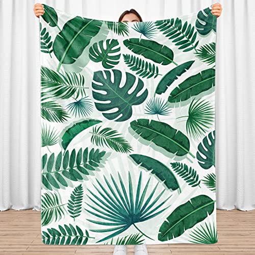 Sowide Leaf Blanket, Green Throw, Soft Monstera Palm Tropical Flannel