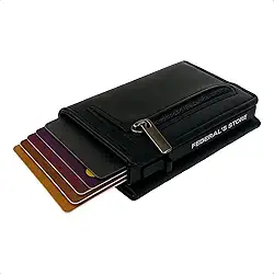 Carteira Com Fecho Magnetico Imã Slim Rfid Antifurto Compartimento Exclusivo Para Cnh Dinheiro Compacta do Futuro Completa Inteligente Mágica Porta Cartão Pop Up ML04 Federal's Store (Preta Couro)