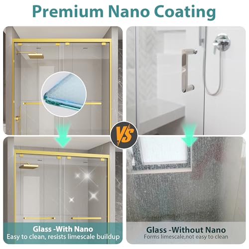 Image of KPUY Double Sliding Glass Shower Door 43-48 inch W x 76 inch H, Brushed Gold